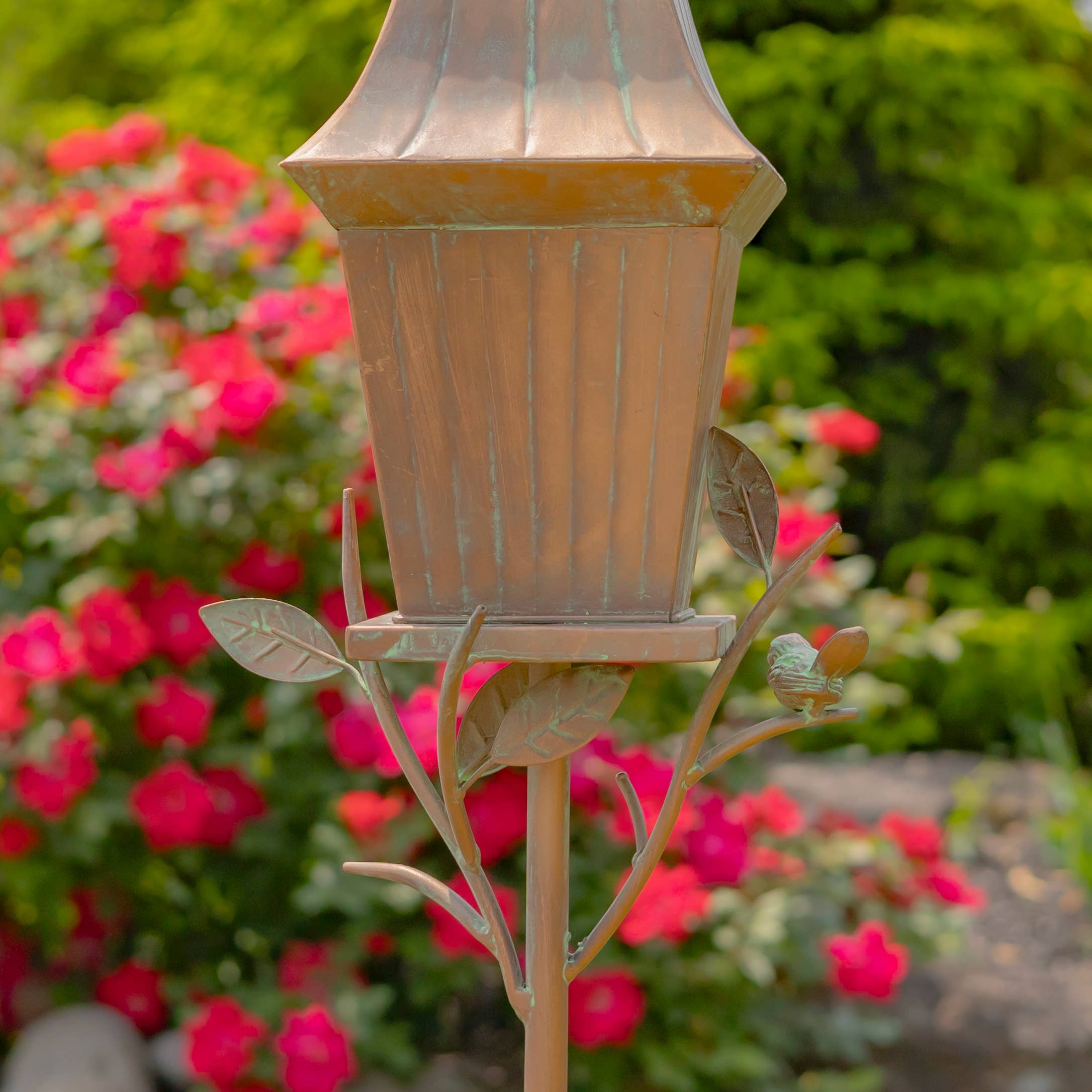 65.5" Tall Iron Birdhouse Stake "Riga"- 2 Color Options: Silver