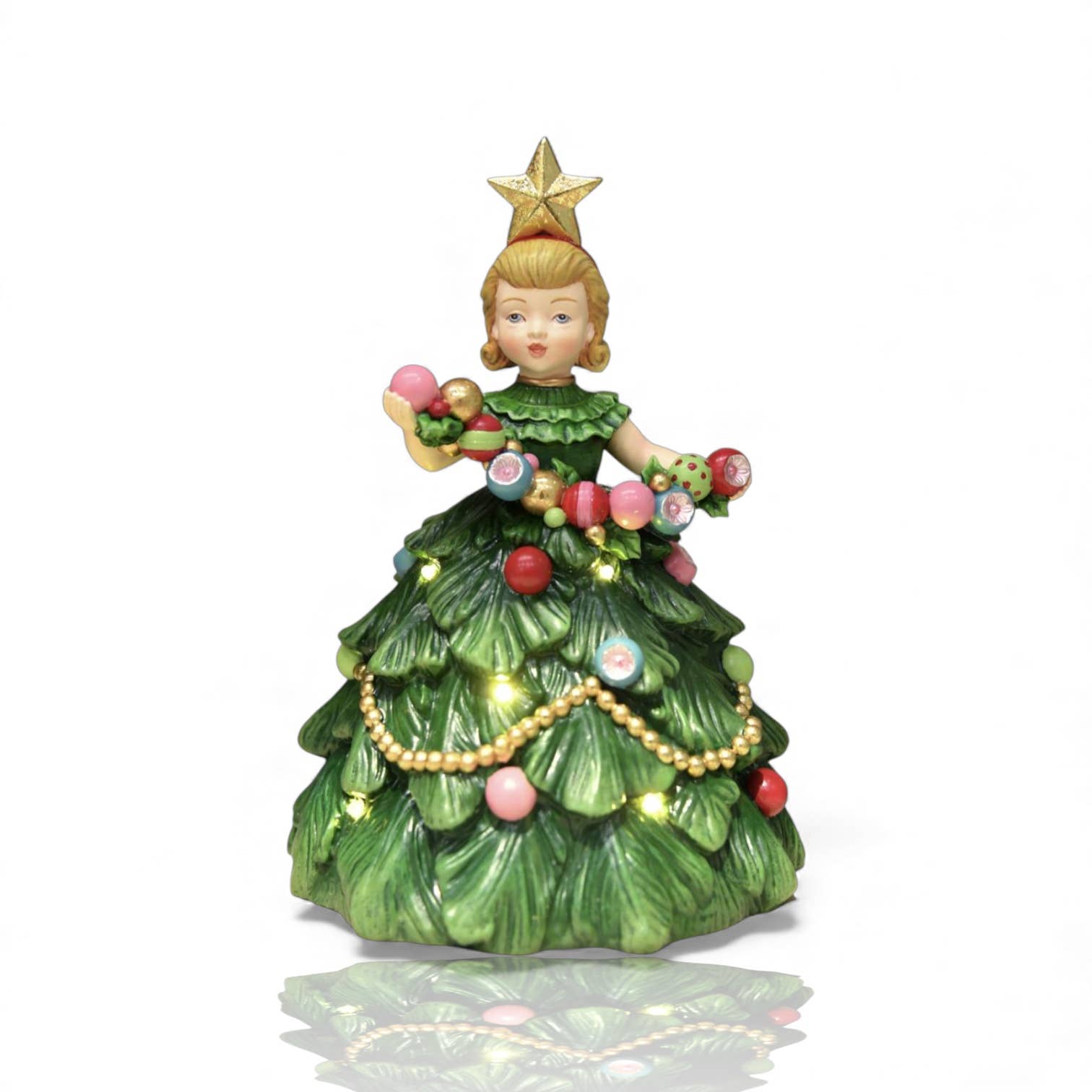 December Diamonds Holly & Jolly Vintage Christmas Tree Girl, 8 Inch