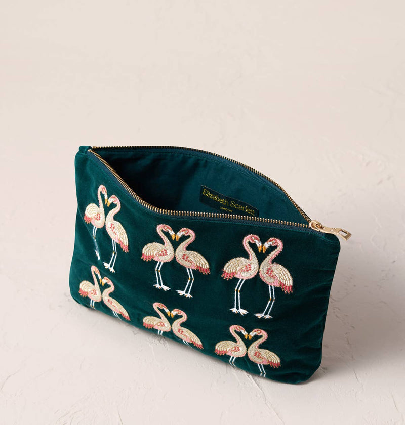 Elizabeth Scarlett London Flamingo Everyday Pouch: Emerald / Velvet