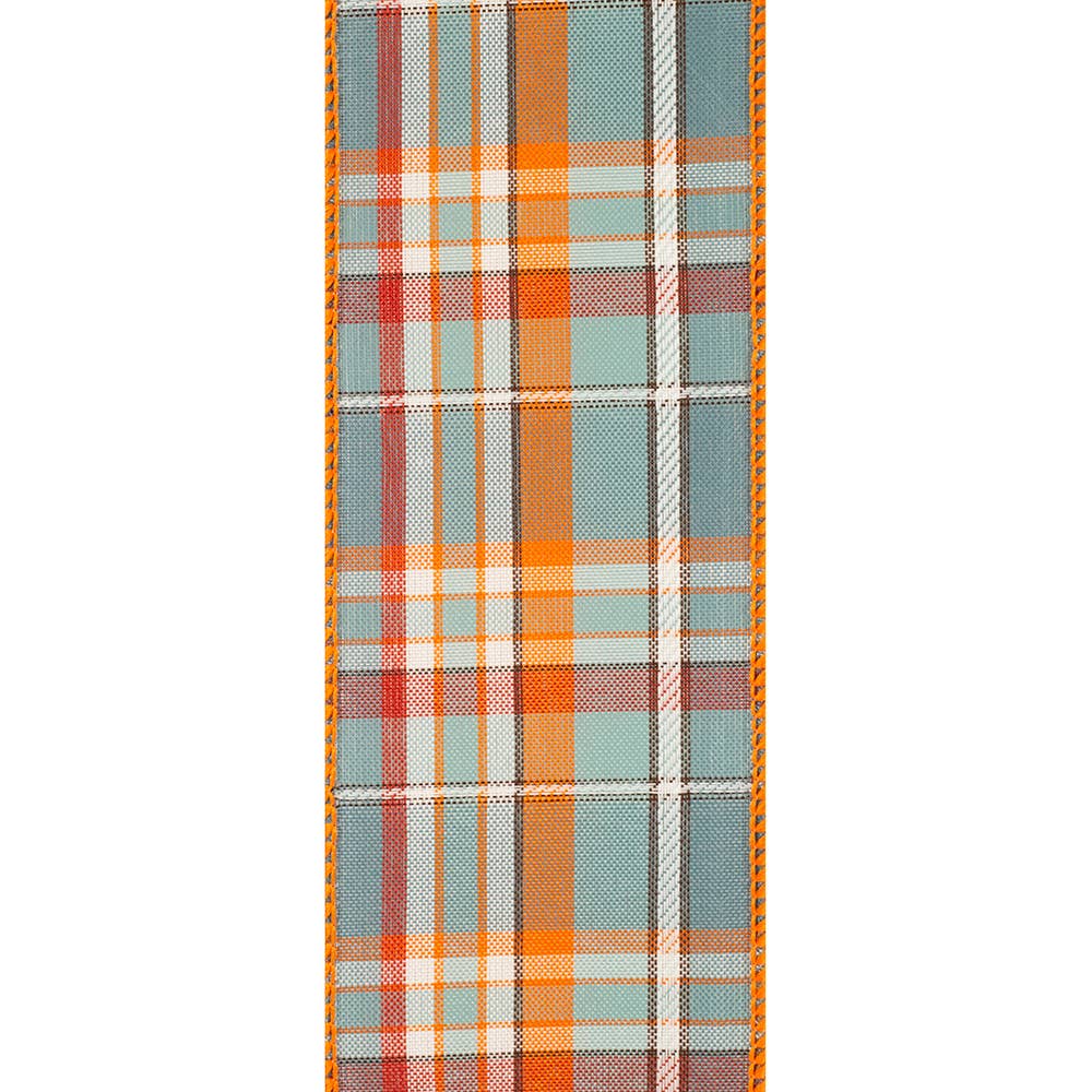 February Plaid Wired Edge Ribbon, Slate, 2-1/2 In, 10 Yards