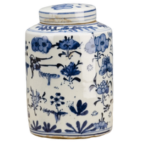 Blue and White Cylinder Ginger Jar Decorative Home Decor