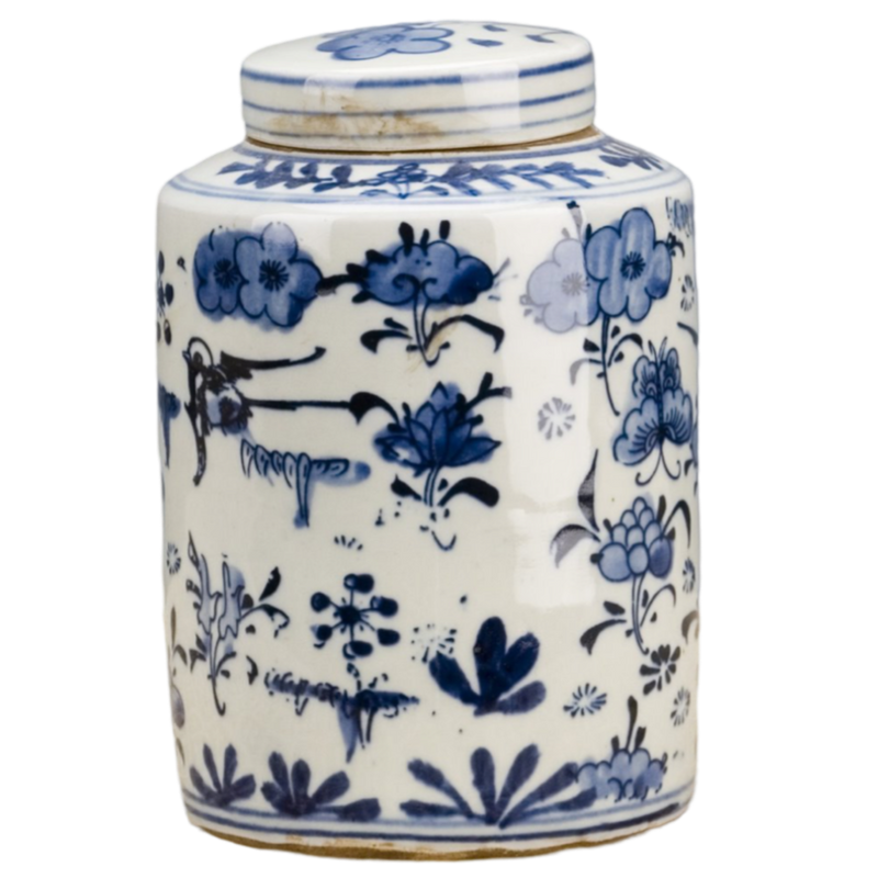 Blue and White Cylinder Ginger Jar Decorative Home Decor