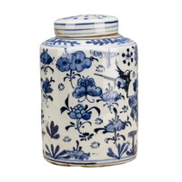 Blue and White Cylinder Ginger Jar Decorative Home Decor