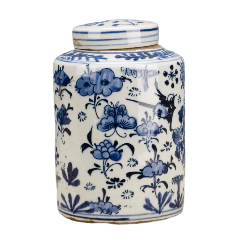 Blue and White Cylinder Ginger Jar Decorative Home Decor