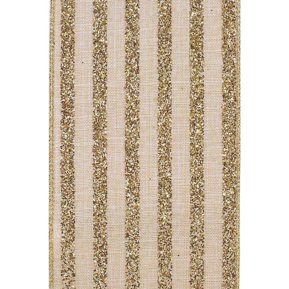 Glitter Stripes Linen Wired, Natural/gold, 4 In, 10 Yards