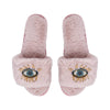 BEADED EVIL EYE SLIPPERS: Pink