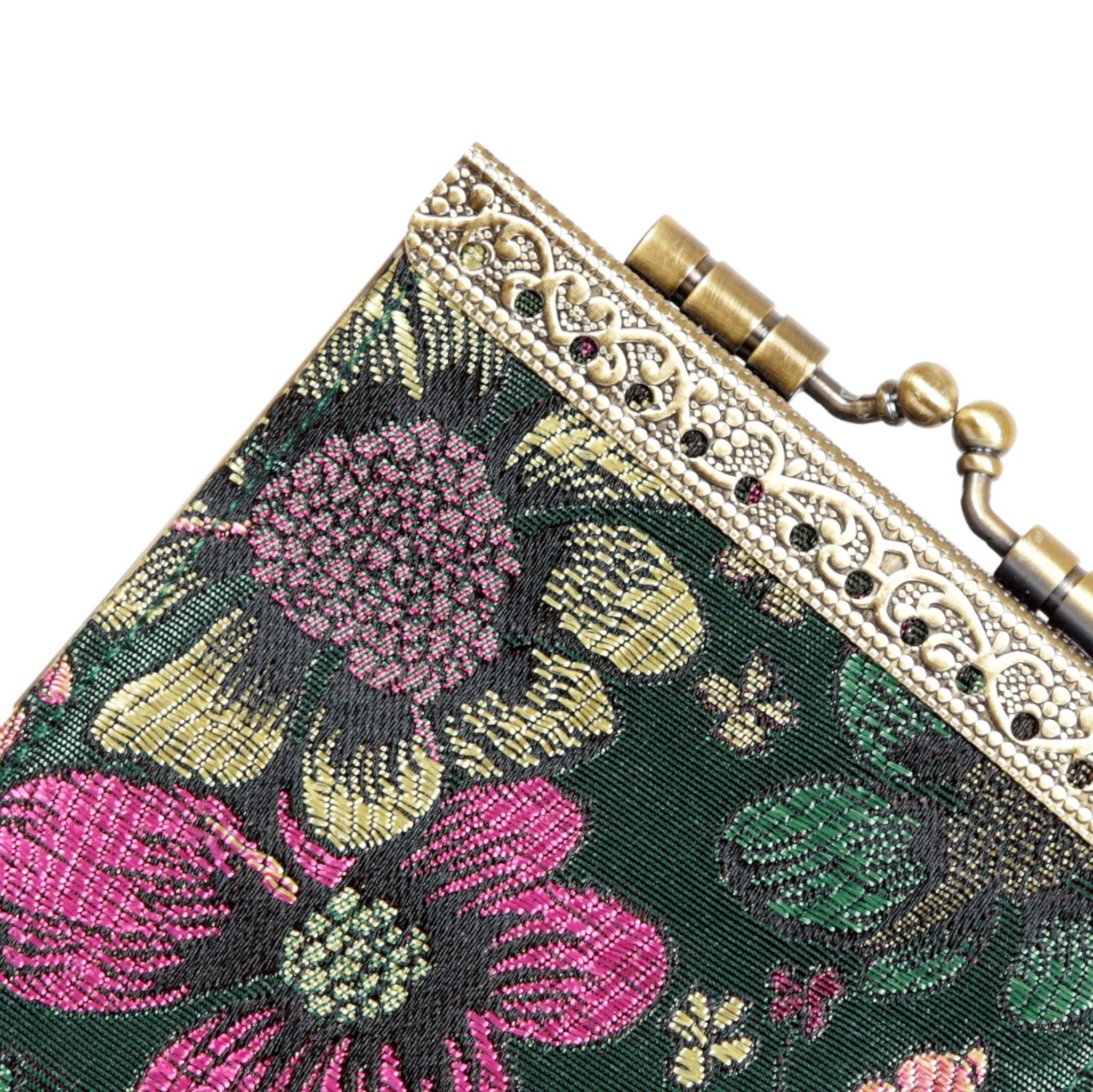 Green & Pink Floral Brocade RFID Card Holder