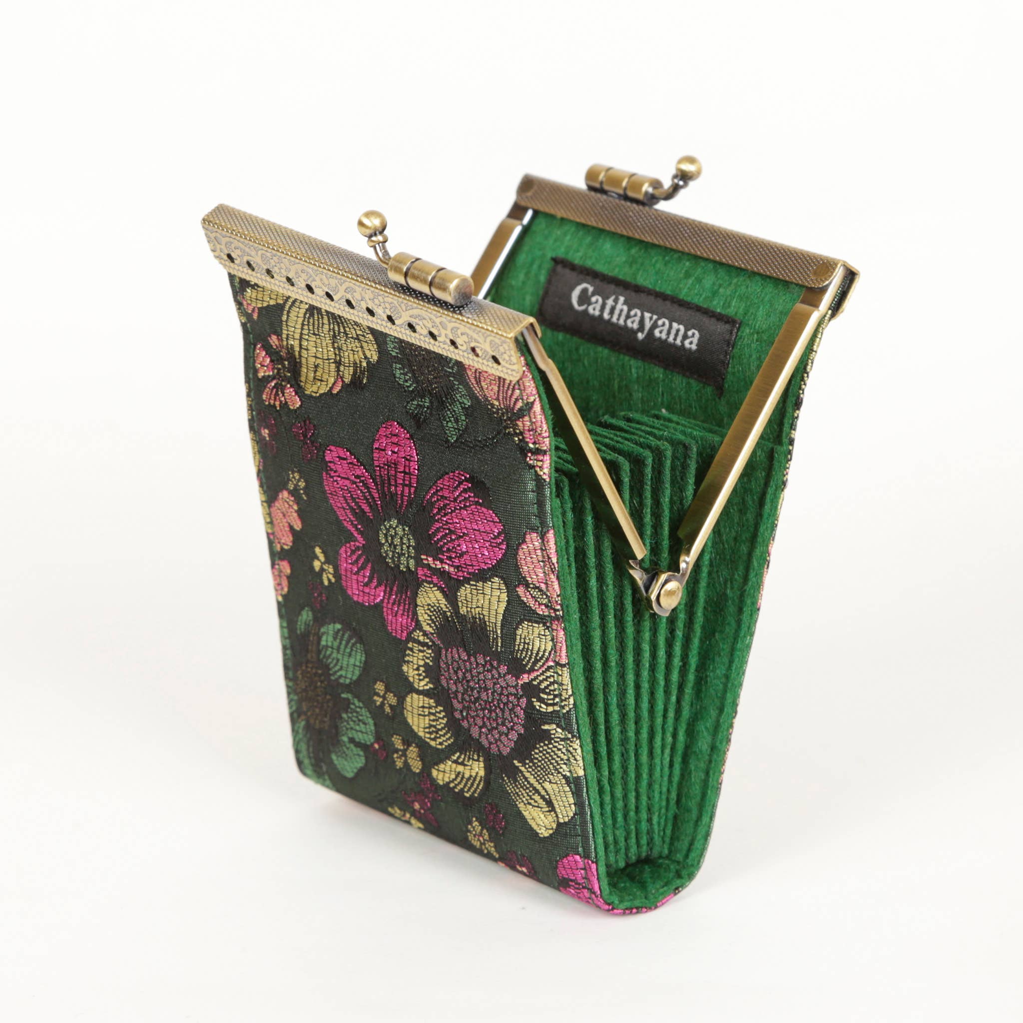 Green & Pink Floral Brocade RFID Card Holder