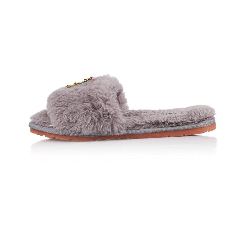 BEADED EVIL EYE SLIPPERS: Grey