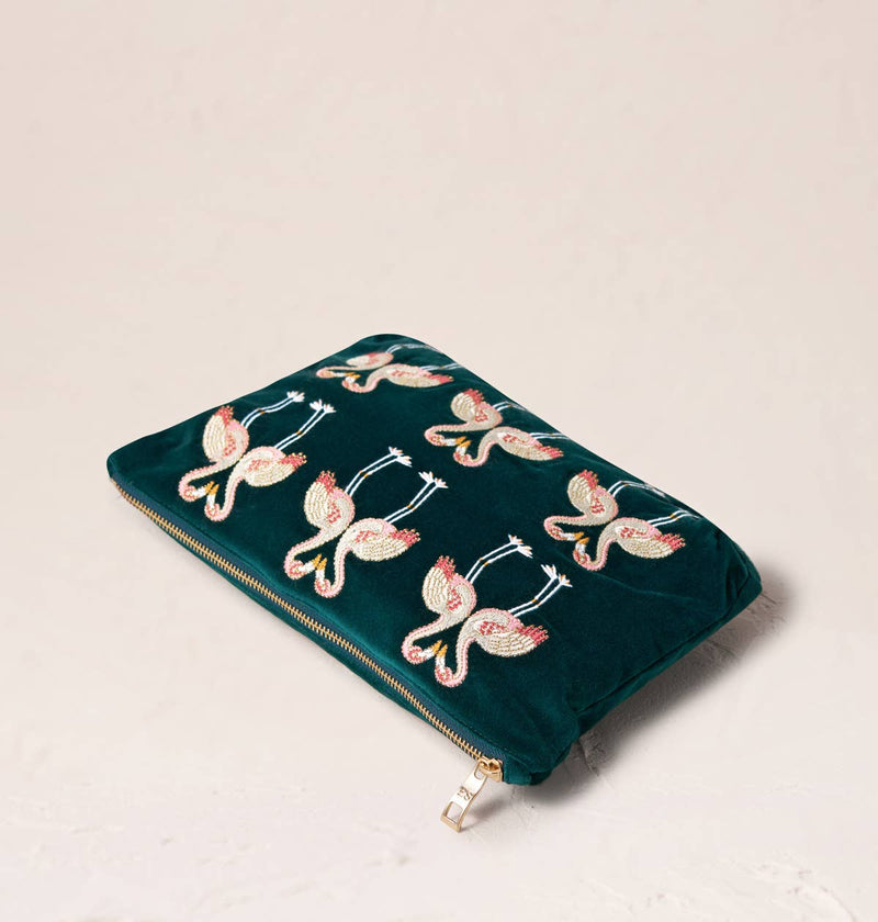 Elizabeth Scarlett London Flamingo Everyday Pouch: Emerald / Velvet