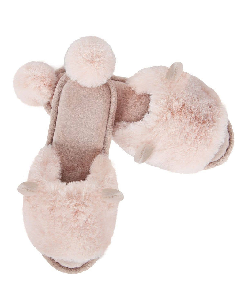 MeMoi Bunny Hop Pompom Open Toe Plush Slippers Blush