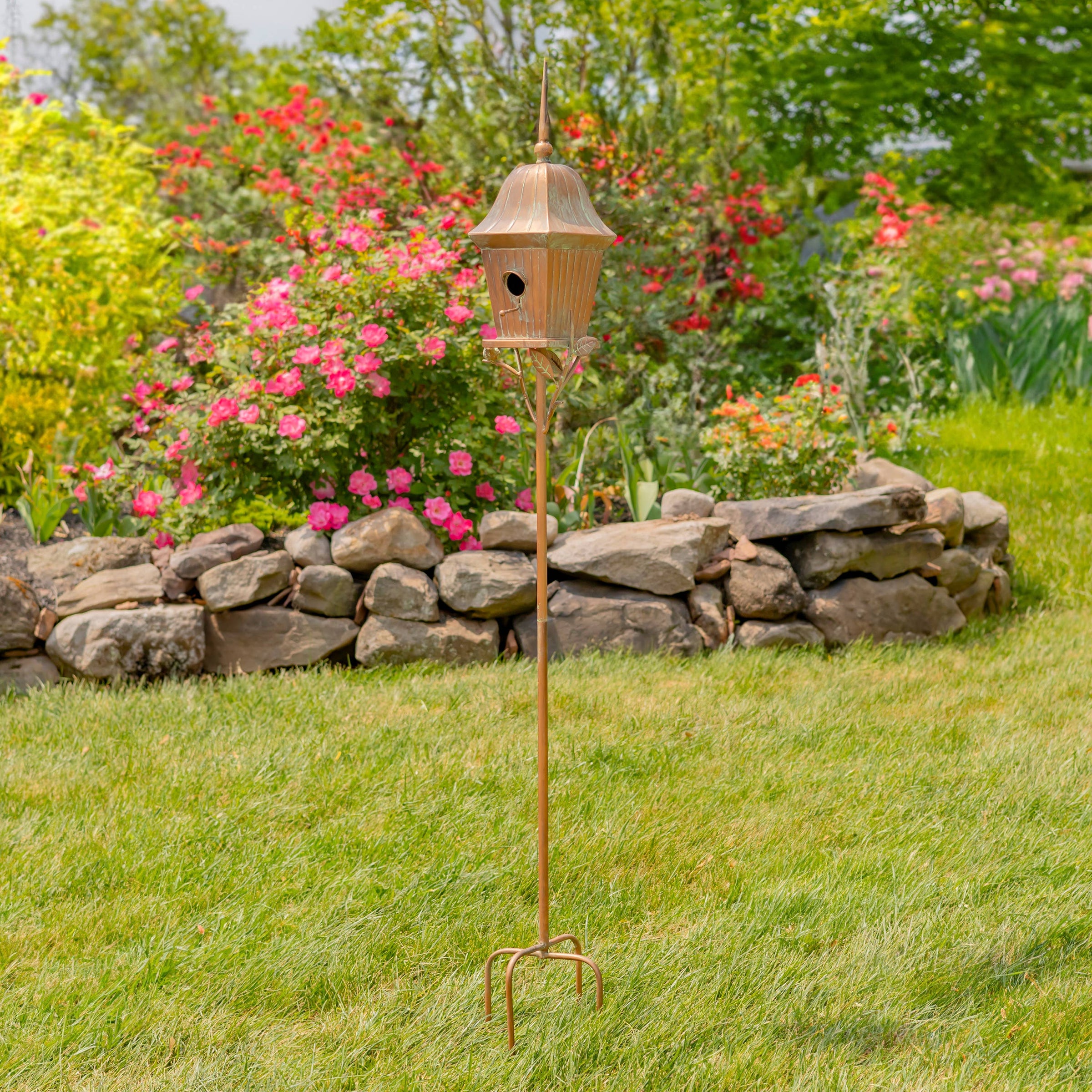 65.5" Tall Iron Birdhouse Stake "Riga"- 2 Color Options: Silver