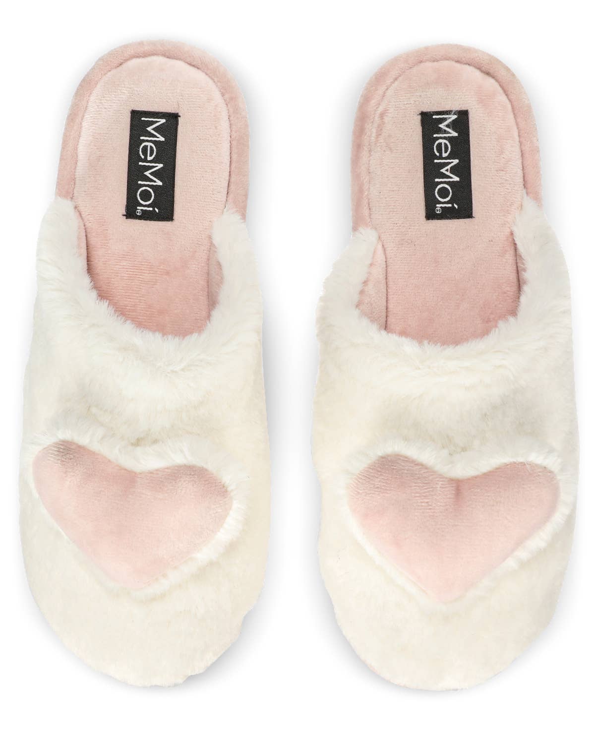 3d plush heart slippers ivory and pink 