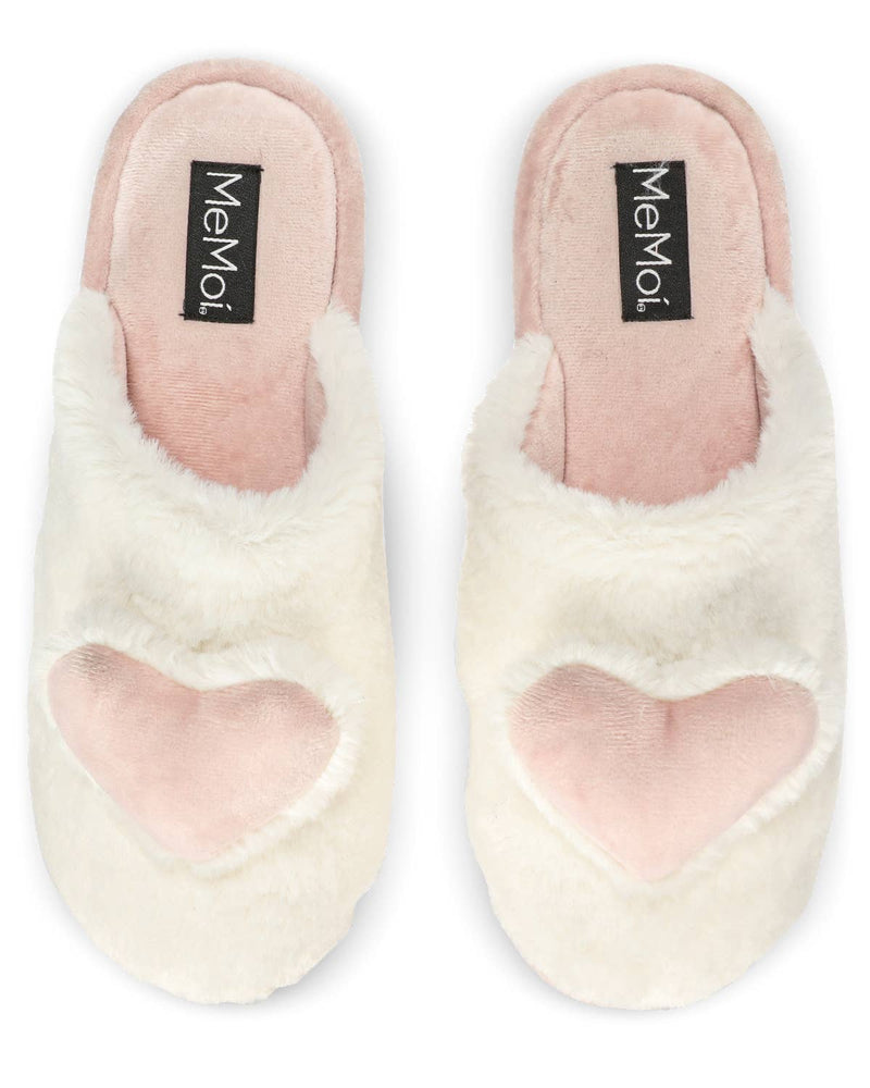 3d plush heart slippers ivory and pink 
