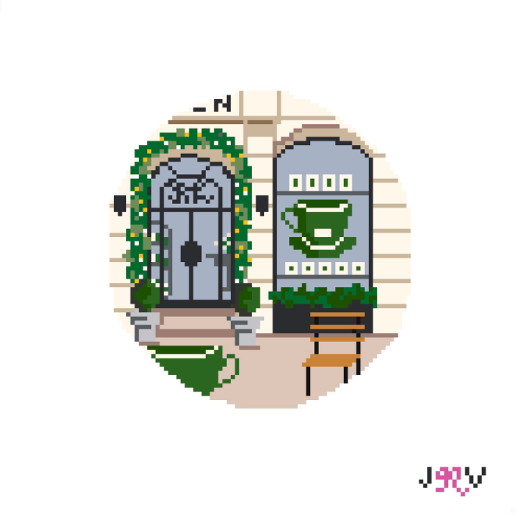 Ralph's Storefront Needlepoint Canvas | 18 Mesh Stitch Printed Canvas by Jennifer Vallez