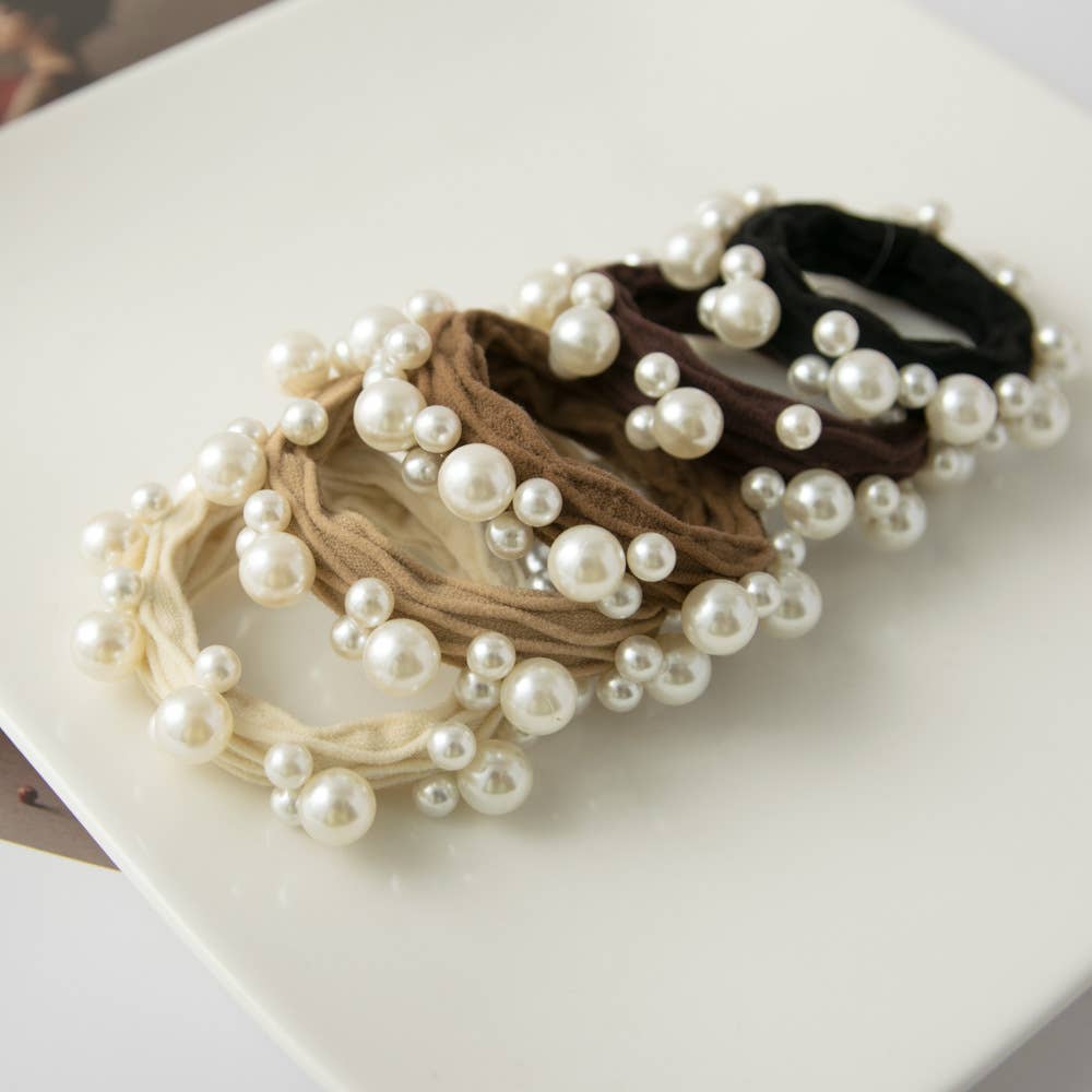 Textured Seamless Pearl Hair Ties (Set of 5): Assorted
