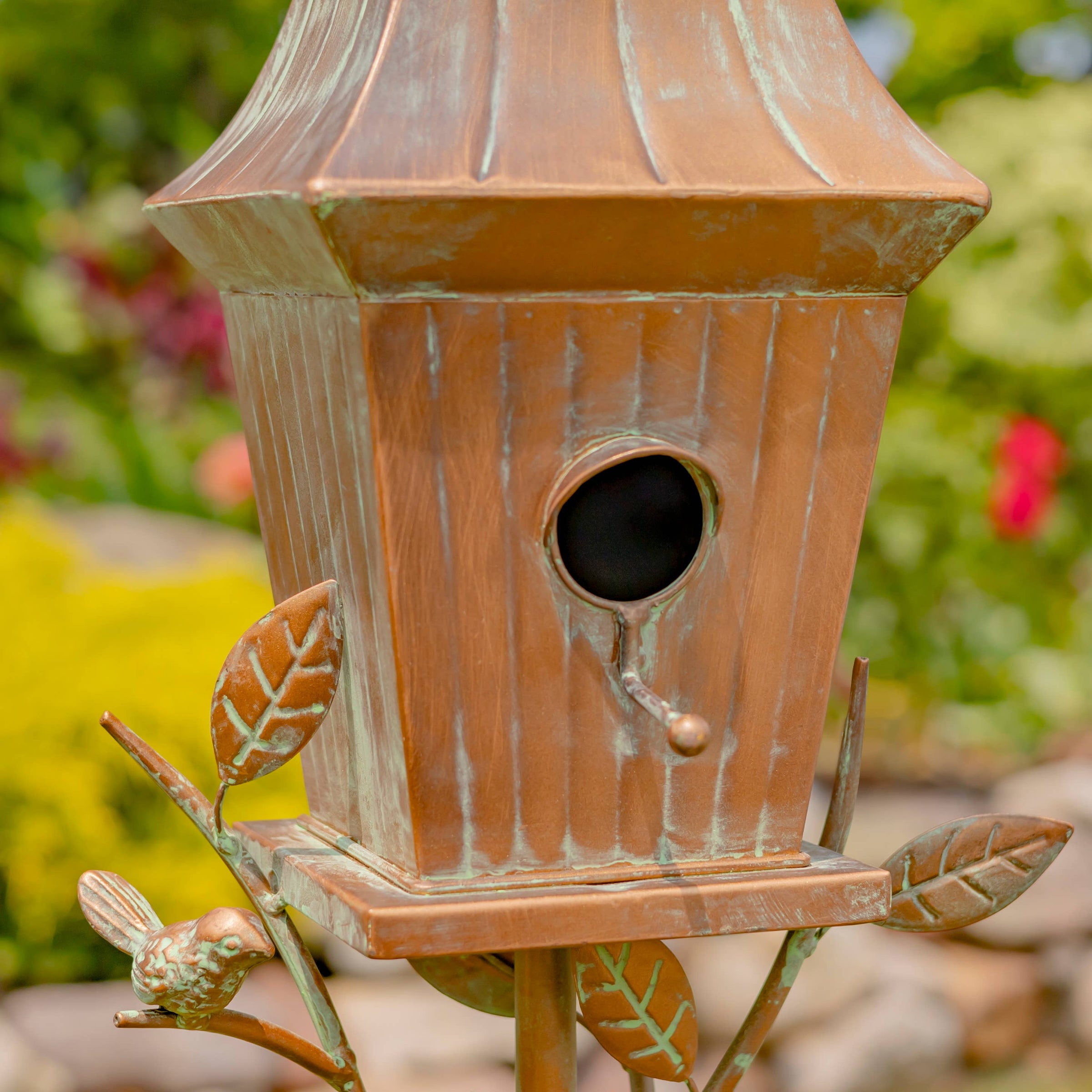 65.5" Tall Iron Birdhouse Stake "Riga"- 2 Color Options: Silver