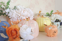 Layered Leaves Medium Pumpkin Jars with 22K Gold Accents in Beige