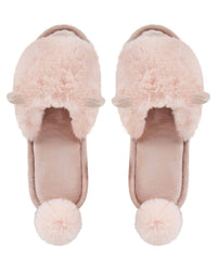 MeMoi Bunny Hop Pompom Open Toe Plush Slippers Blush