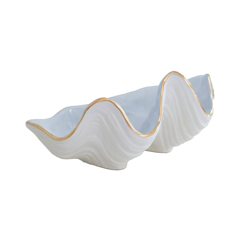 Clam Shell Bowl with 22K Gold Accent: Pale Sheer Blue / Small