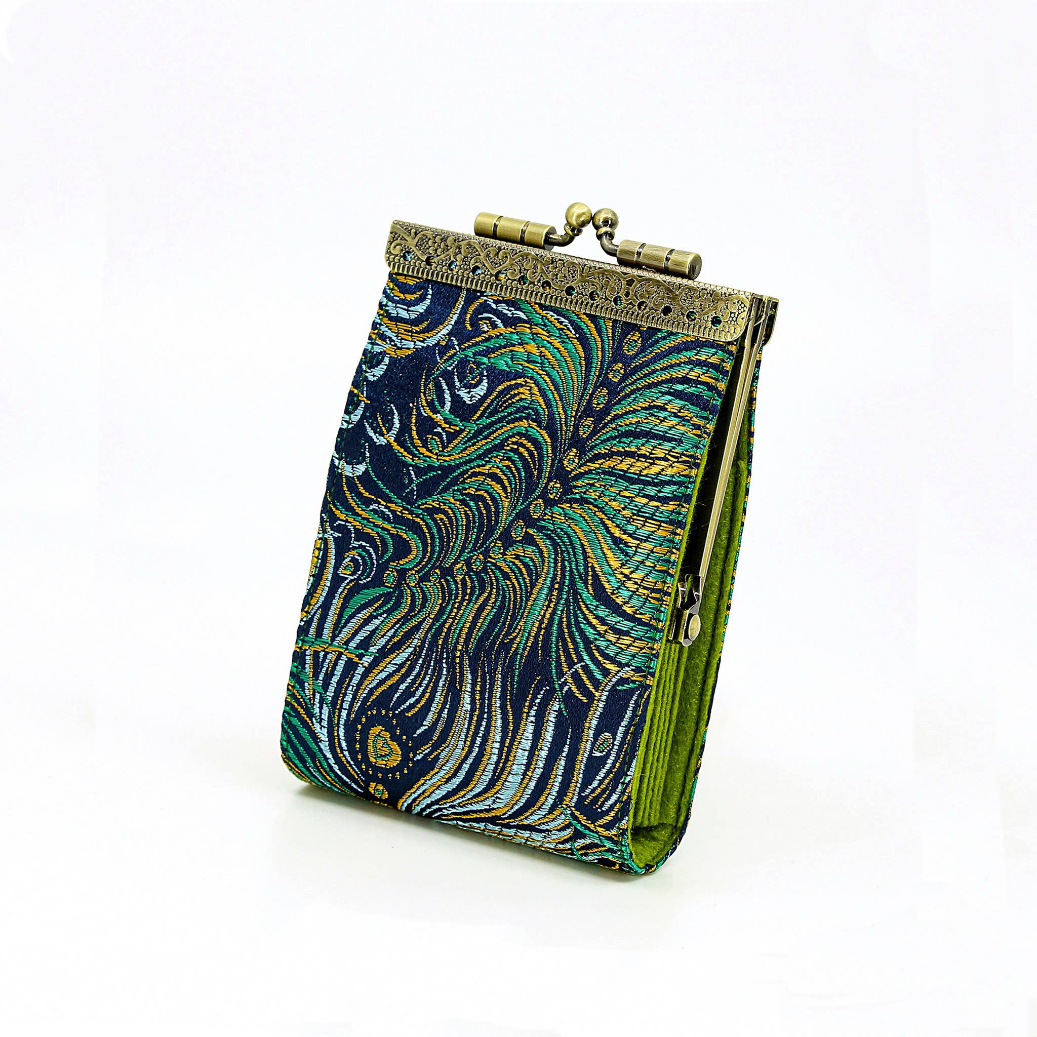 Teal & Pink Peacock Brocade RFID Card Holder
