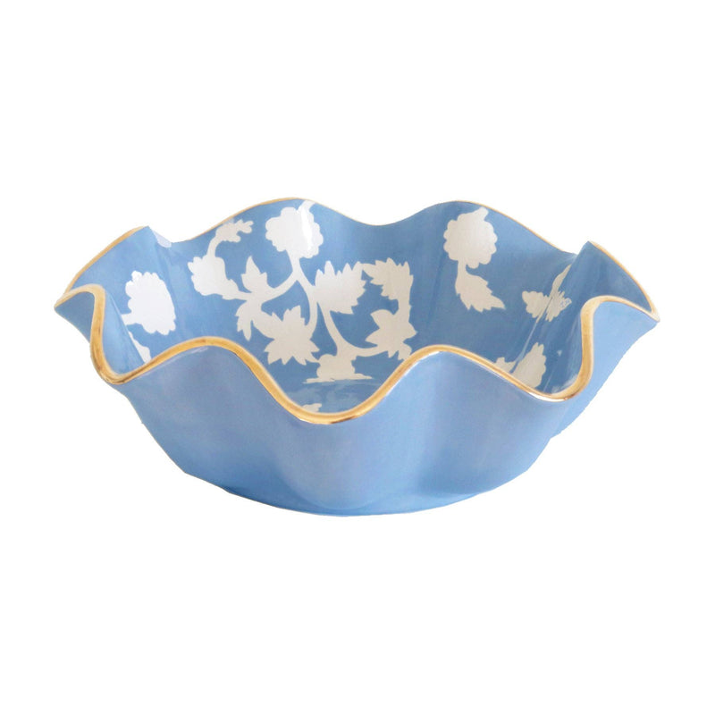 Chinoiserie Dreams Scalloped Bowls with 22K Gold Accent: French Blue / Large