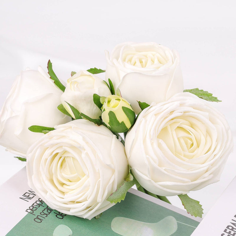 Real Touch Rose Garden 9 Inch Bouquet - White - 6 Blooms