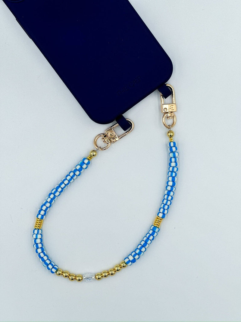 Zinnia Cell Phone Wristlet: Neon Blue / Gold