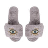 BEADED EVIL EYE SLIPPERS: Grey