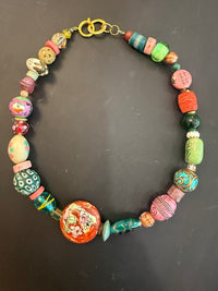 One-of-a-Kind Artisan Beaded Statement Necklace | Hand-Painted Porcelain & Mixed Beads
