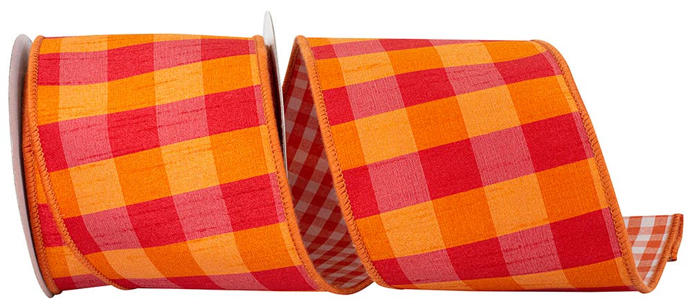 Dupioni Tierra Check, Orange/fuchsia, 4 In, 5 Yards