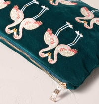 Elizabeth Scarlett London Flamingo Everyday Pouch: Emerald / Velvet