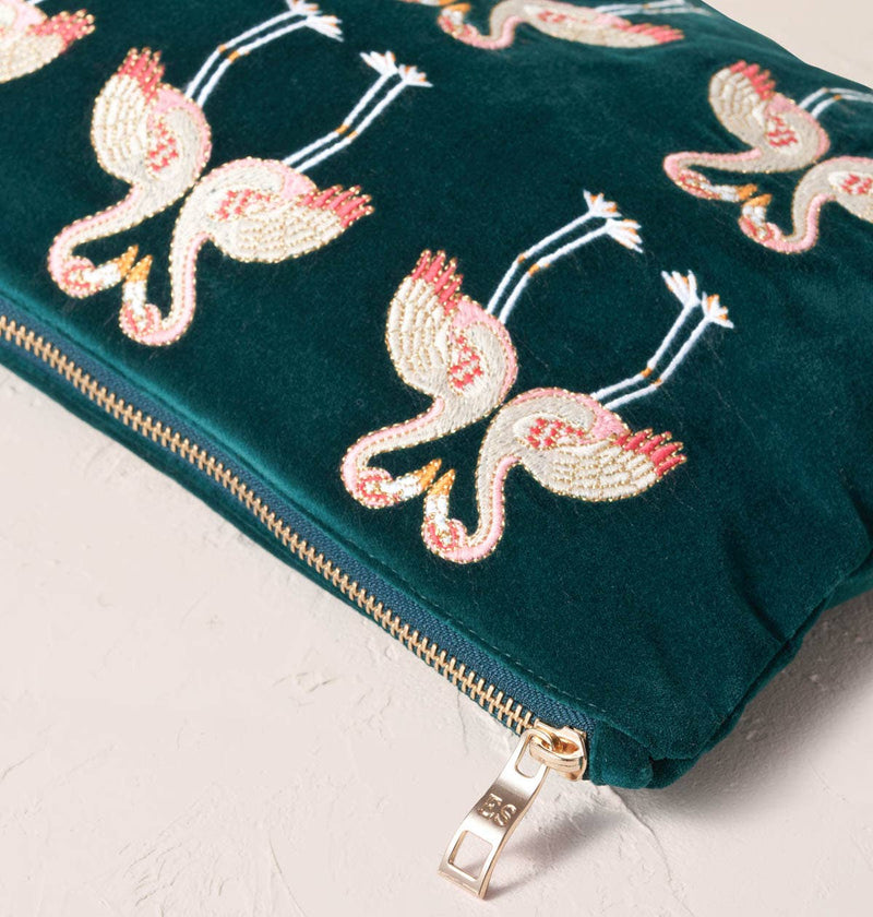 Elizabeth Scarlett London Flamingo Everyday Pouch: Emerald / Velvet