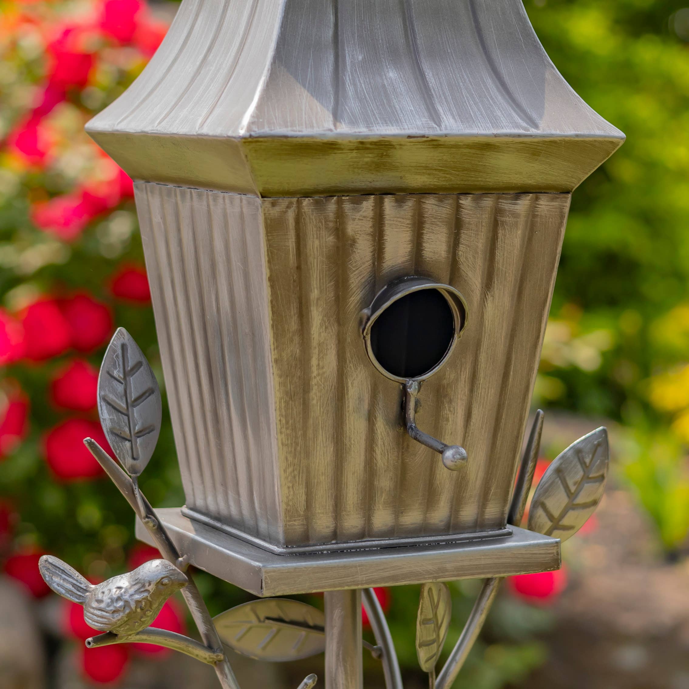 65.5" Tall Iron Birdhouse Stake "Riga"- 2 Color Options: Silver