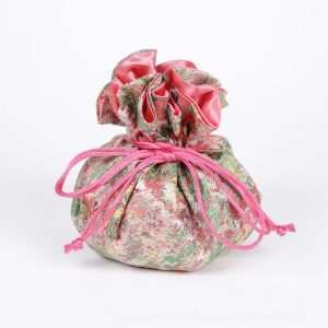Abstract Pattern Brocade Jewelry Pouch: Light Green & Pink