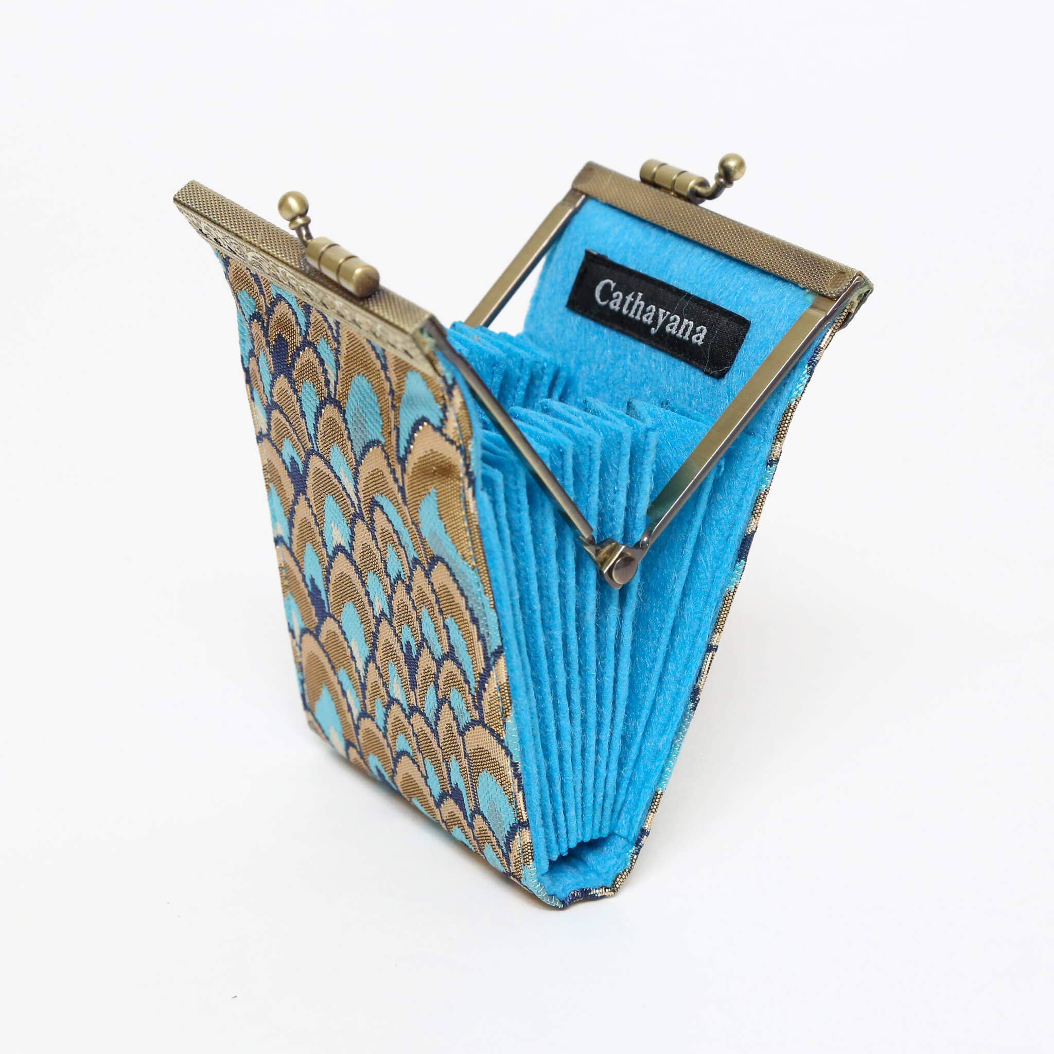 Gold & Teal Feather Brocade RFID Card Holder