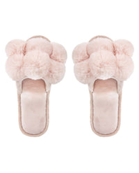 MeMoi Luxe Pompom Open Toe Plush Slippers Blush