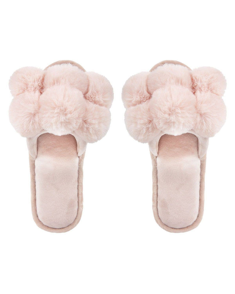 MeMoi Luxe Pompom Open Toe Plush Slippers Blush