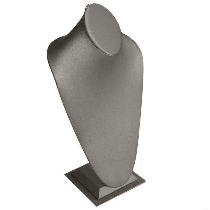 Steel Grey Leatherette Jewelry Necklace Display Bust, 14-1/2" Tall