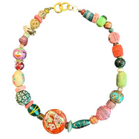 One-of-a-Kind Artisan Beaded Statement Necklace | Hand-Painted Porcelain & Mixed Beads