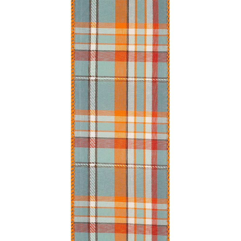 February Plaid Wired Edge Ribbon, Slate, 2-1/2 In, 10 Yards