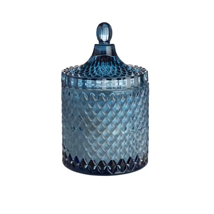 Blue Glass Canister Bergamont Rudacea 2 Wick Candle