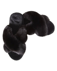 MeMoi Beverly Fur Open Toe Plush Slipper Black