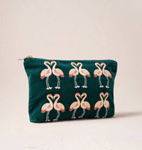 Elizabeth Scarlett London Flamingo Everyday Pouch: Emerald / Velvet