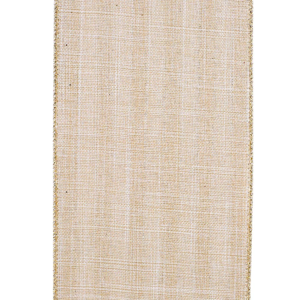 Glitter Stripes Linen Wired, Natural/gold, 4 In, 10 Yards