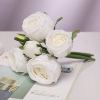 Real Touch Rose Garden 9 Inch Bouquet - White - 6 Blooms