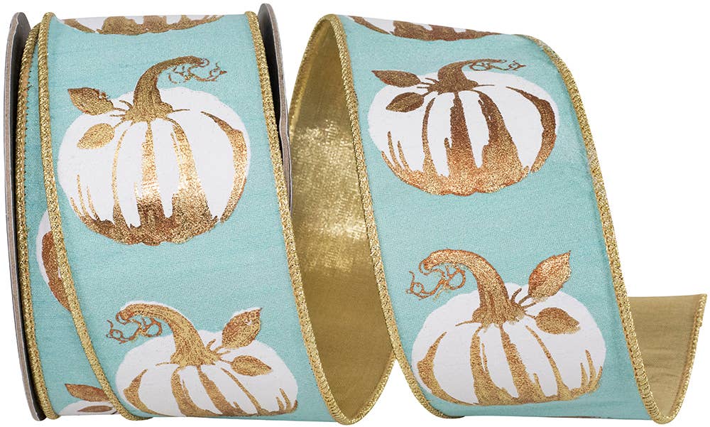 White Gilded Pumpkin Deluxe, Teal, 2-1/2 In, 10 Yards