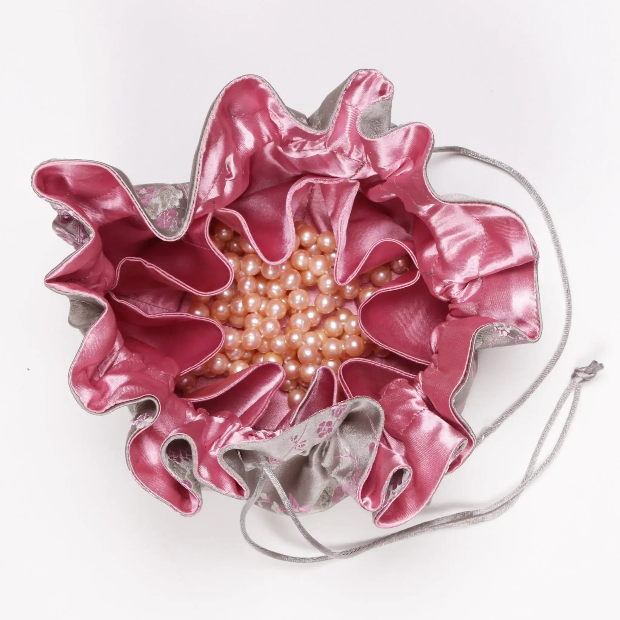 Light Gray Cherry Blossom Brocade Jewelry Pouch