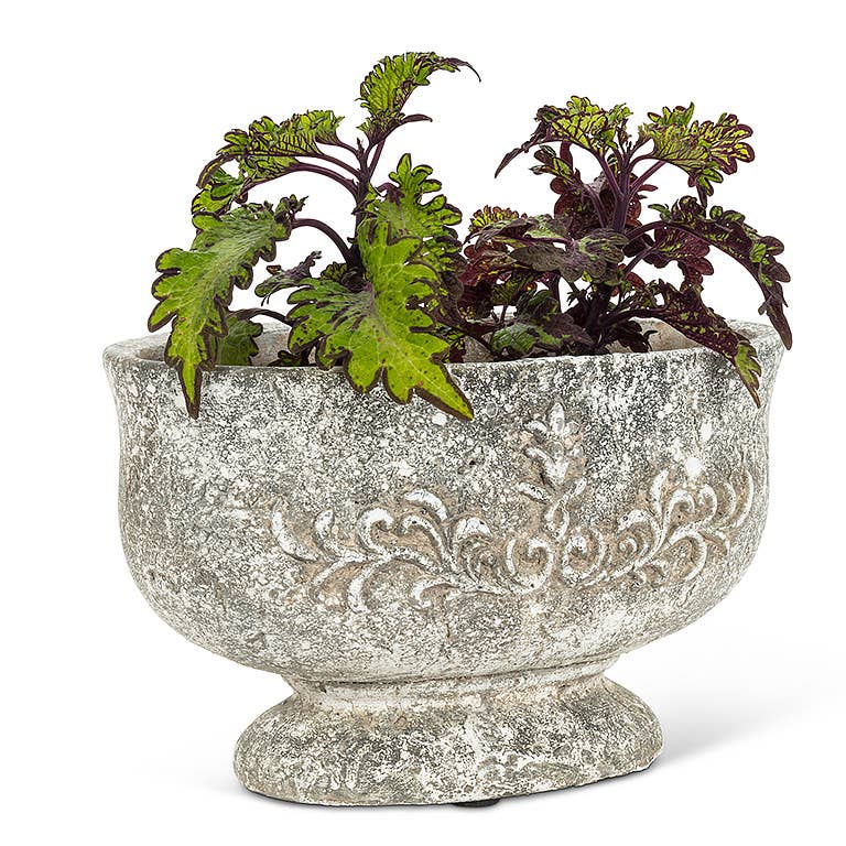 Oval Grecian Style Pedestal Cement Planter