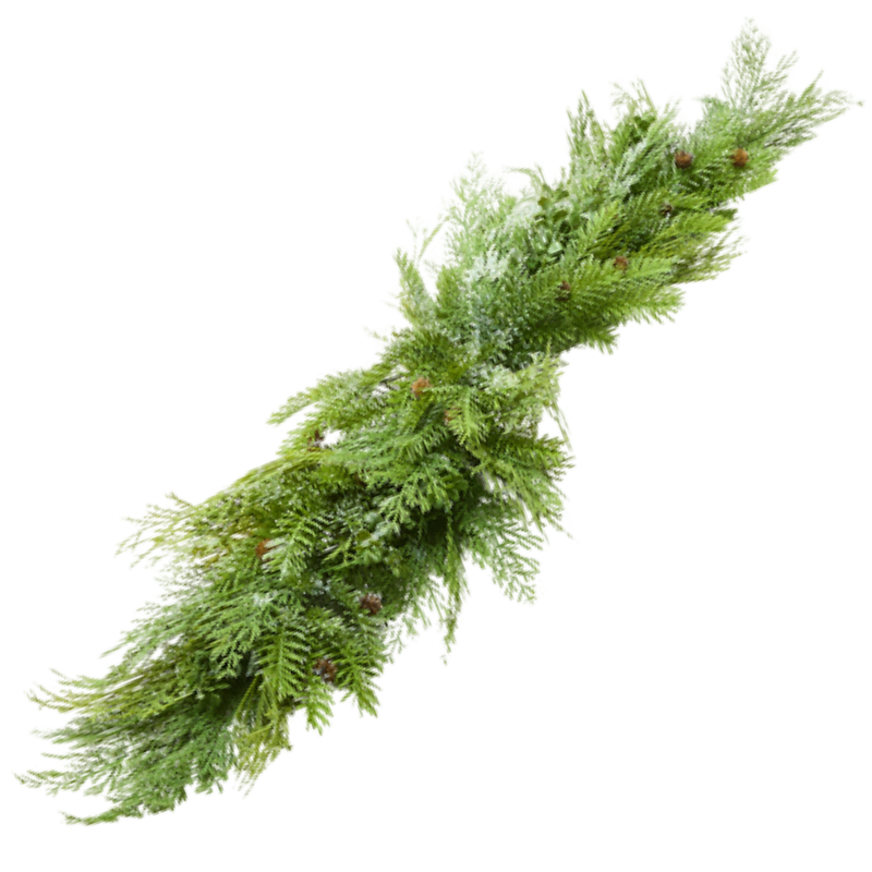 Green artificial garland on a white background